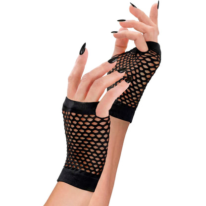 "SCHWARZE FINGERLOSE NETZHANDSCHUHE" – Vorderansicht