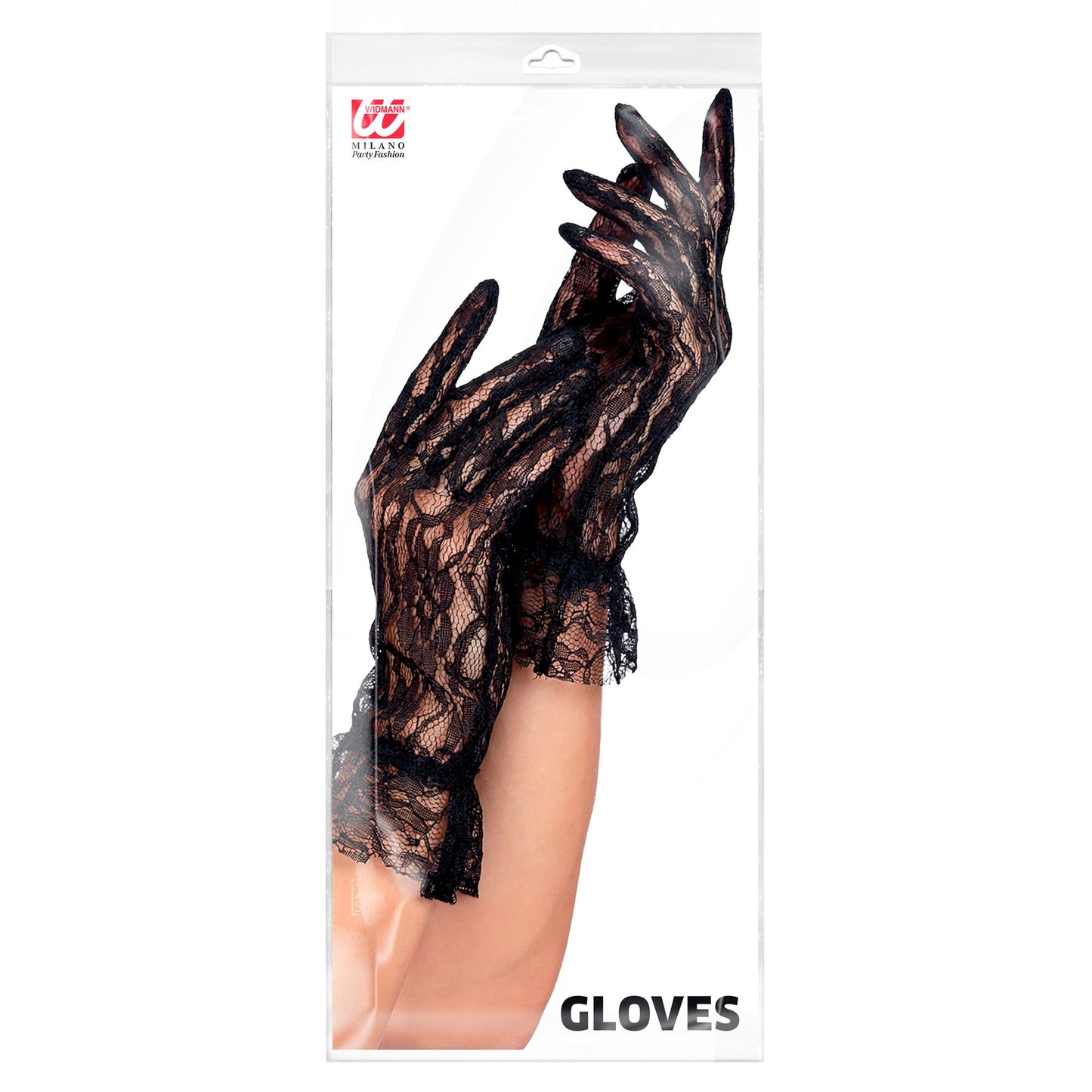 "SCHWARZE HANDSCHUHE AUS SPITZE" 25 cm – Detailansicht