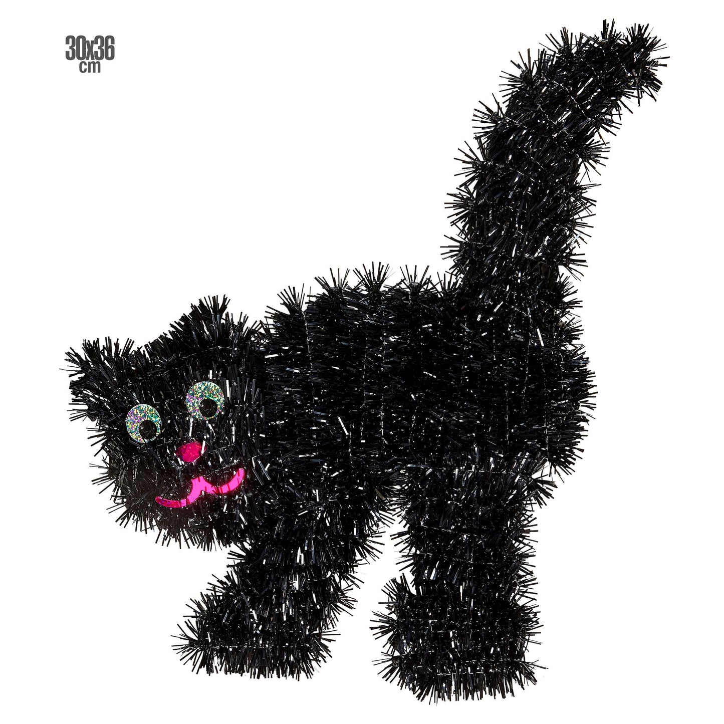 "SCHWARZE KATZE AUS LAMETTA" 30 x 36 cm – Vorderansicht