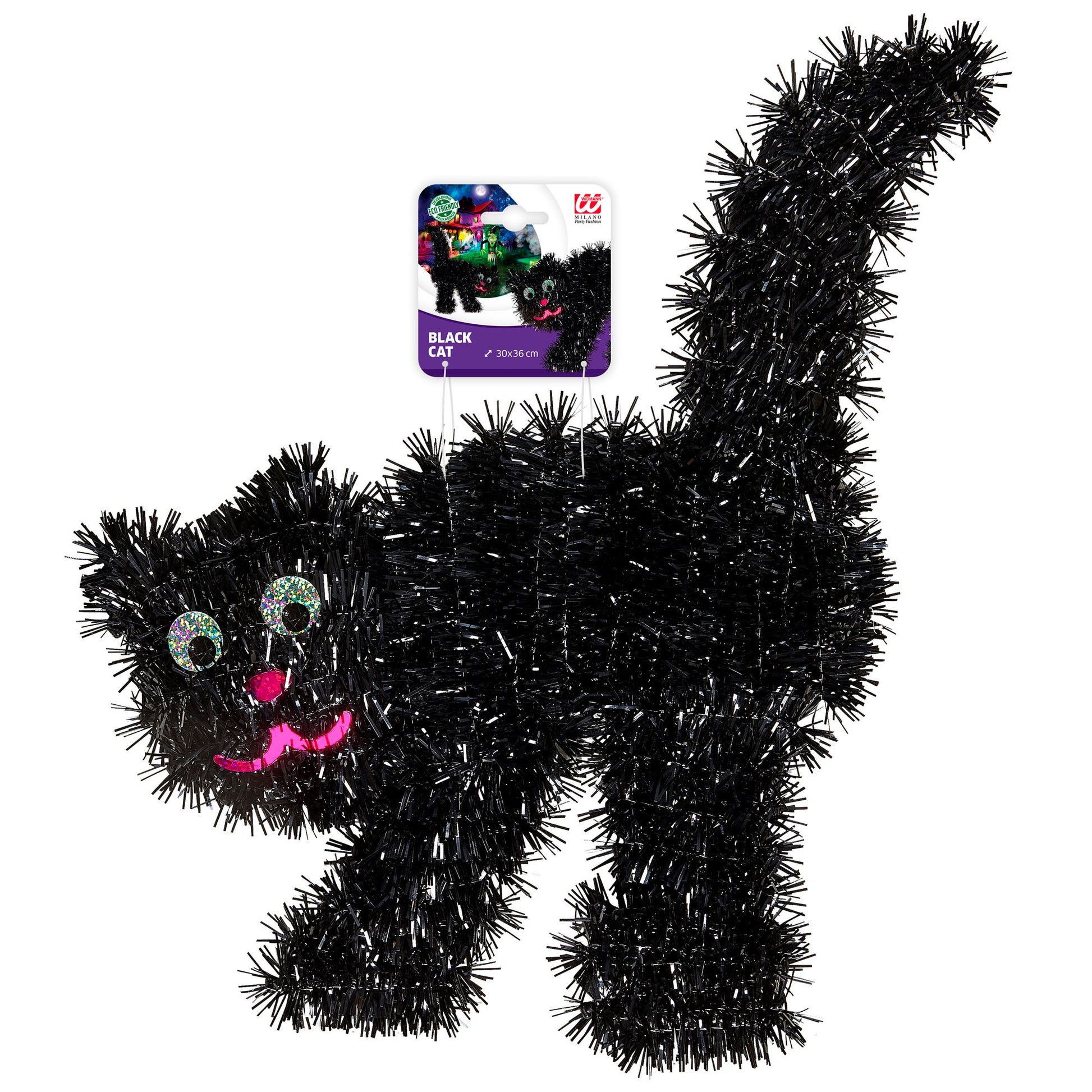 "SCHWARZE KATZE AUS LAMETTA" 30 x 36 cm – Detailansicht