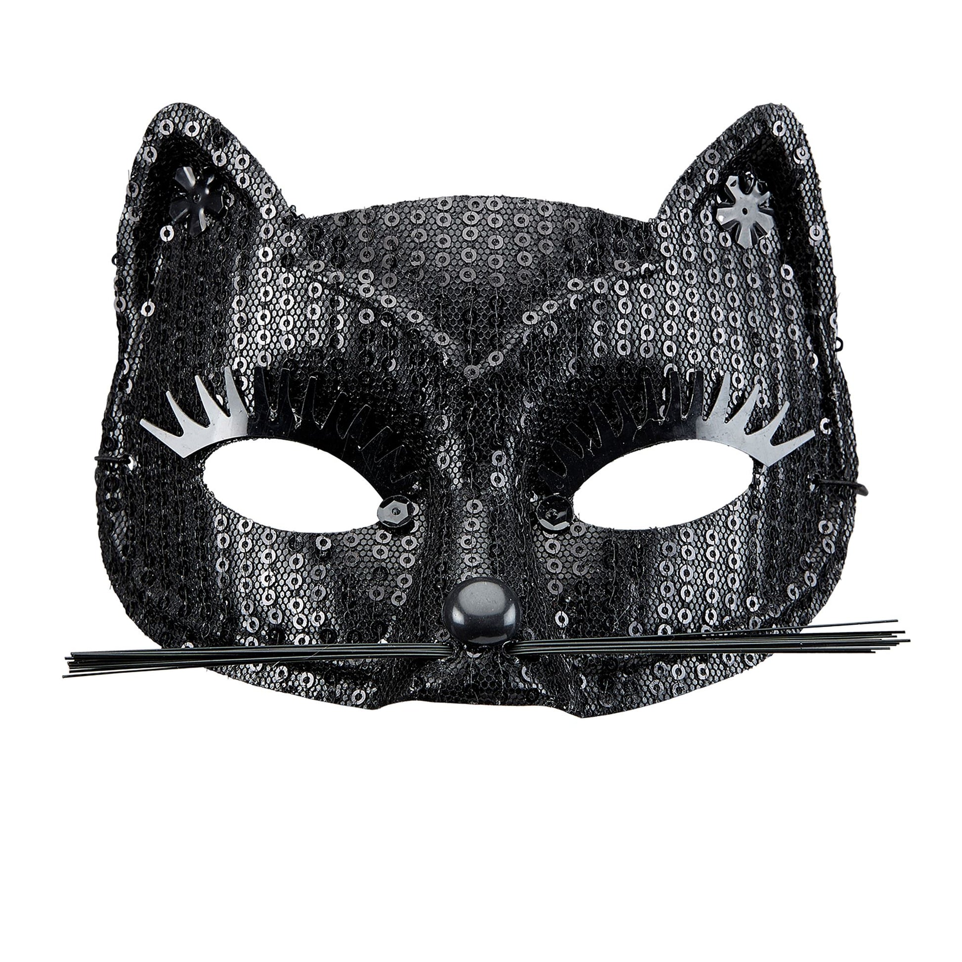 "SCHWARZE KATZENAUGENMASKE MIT PAILETTEN" – Vorderansicht