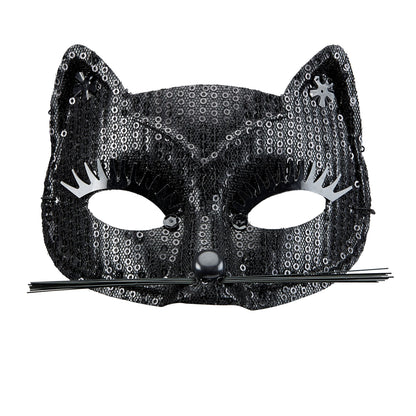 "SCHWARZE KATZENAUGENMASKE MIT PAILETTEN" – Vorderansicht