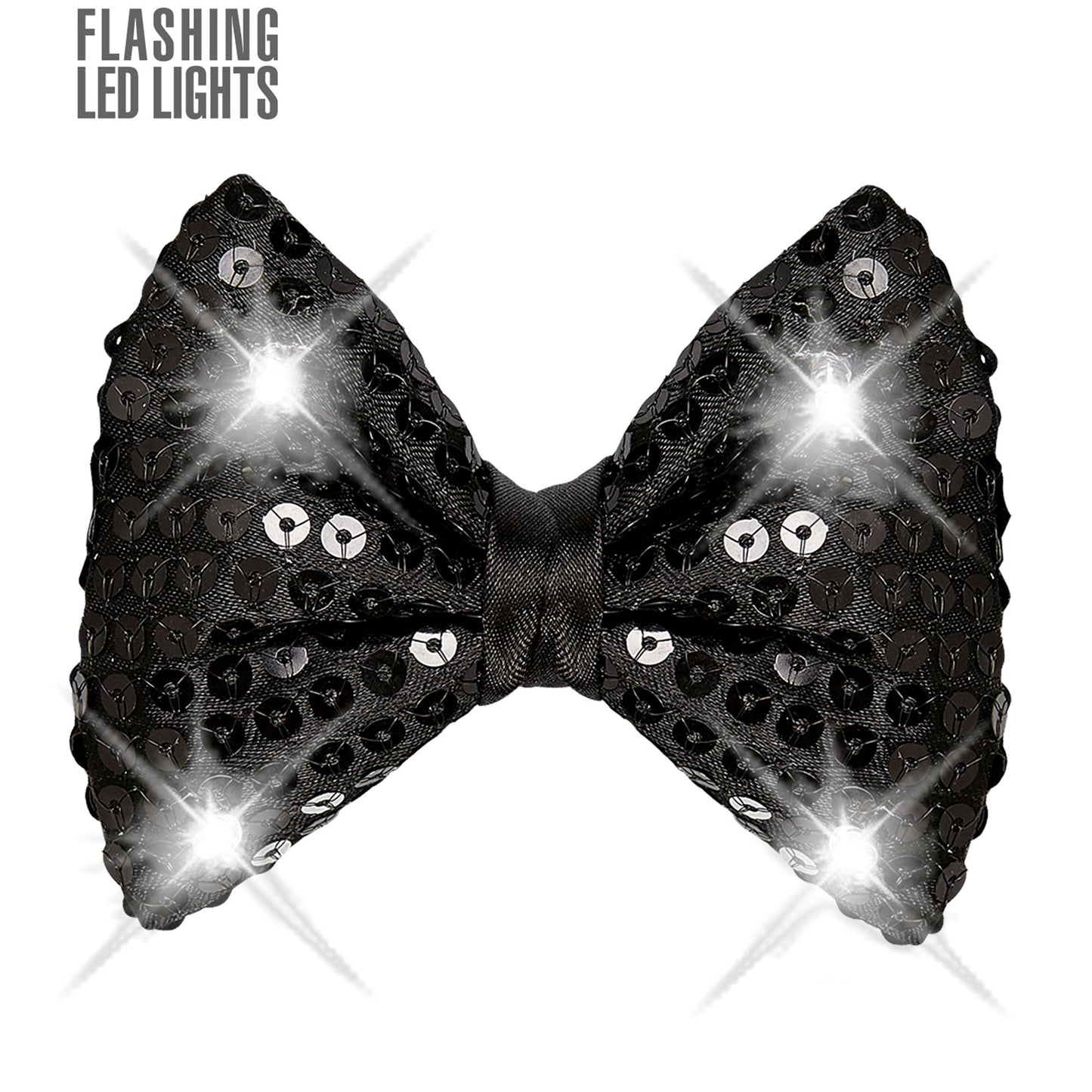 "SCHWARZE PAILLETTENFLIEGE MIT 4 LED LICHTERN" regulierbar – Vorderansicht