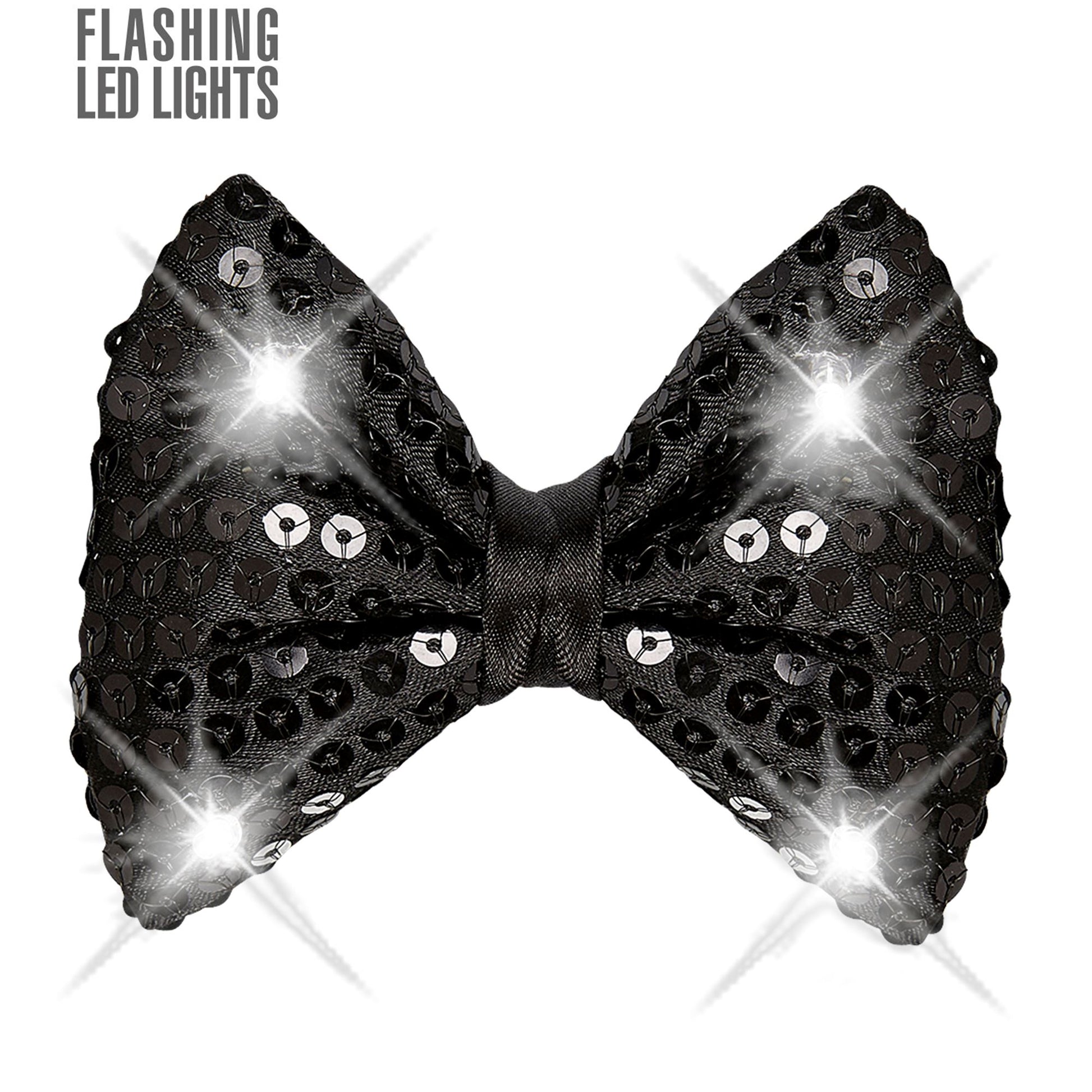 "SCHWARZE PAILLETTENFLIEGE MIT 4 LED LICHTERN" regulierbar – Vorderansicht