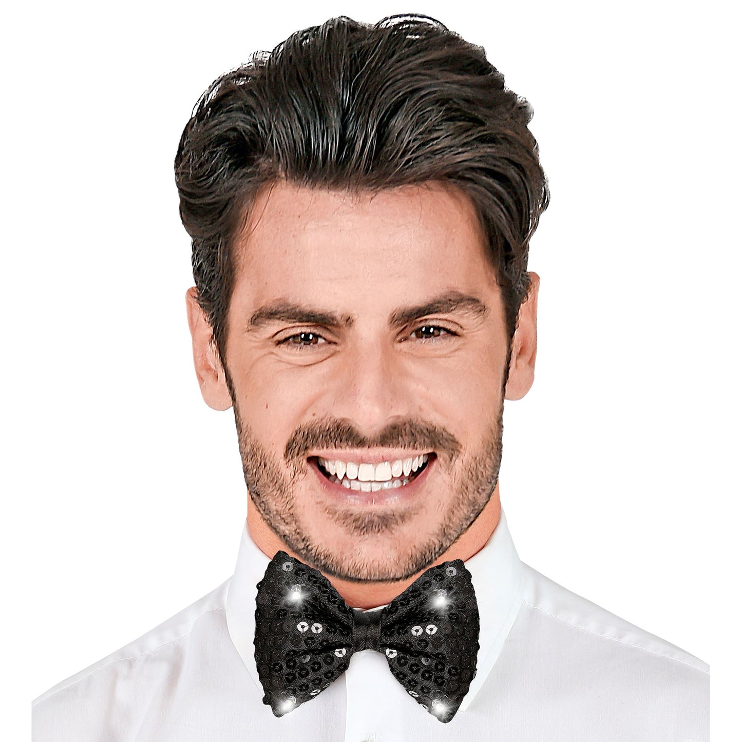 "SCHWARZE PAILLETTENFLIEGE MIT 4 LED LICHTERN" regulierbar – Ansicht 3