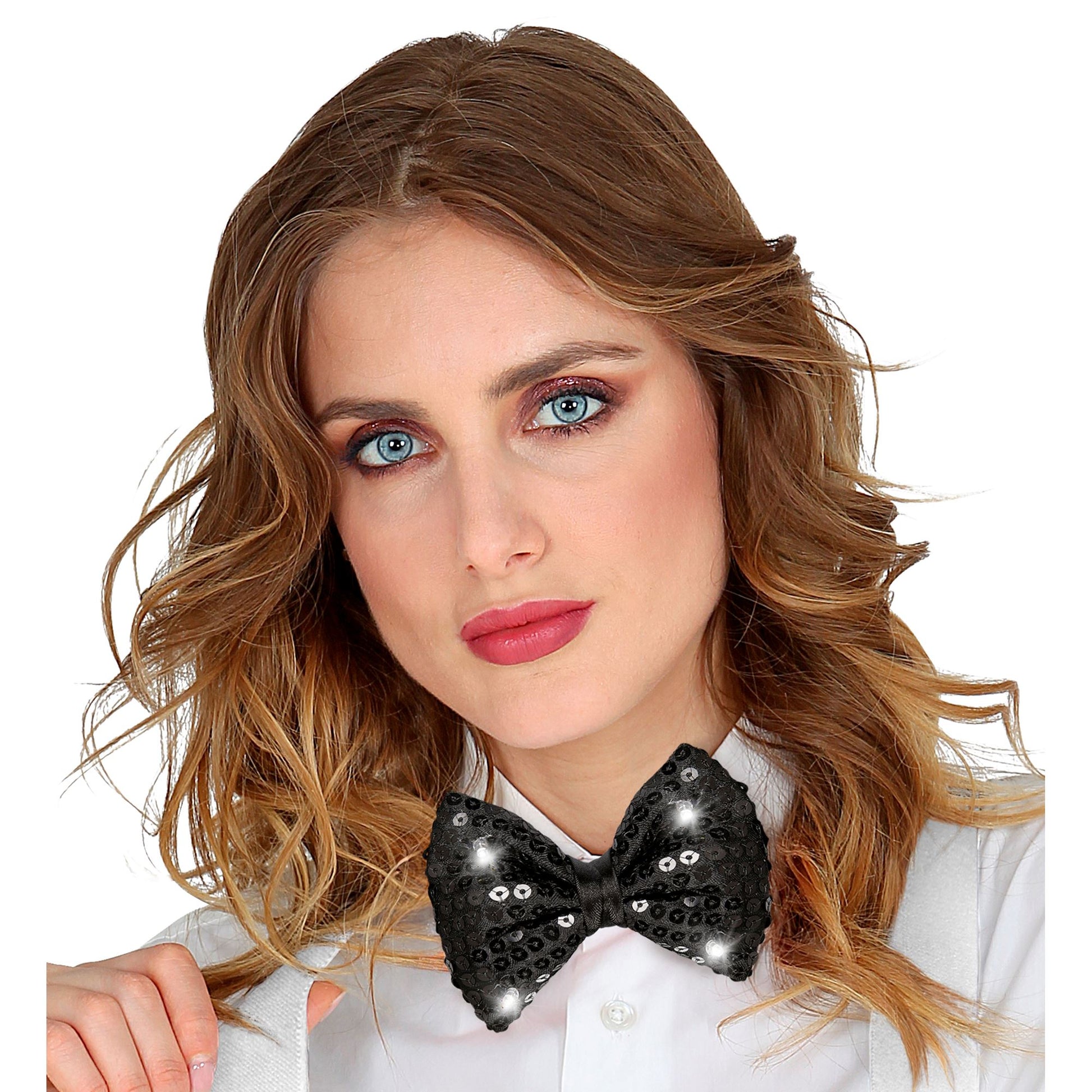 "SCHWARZE PAILLETTENFLIEGE MIT 4 LED LICHTERN" regulierbar – Ansicht 4