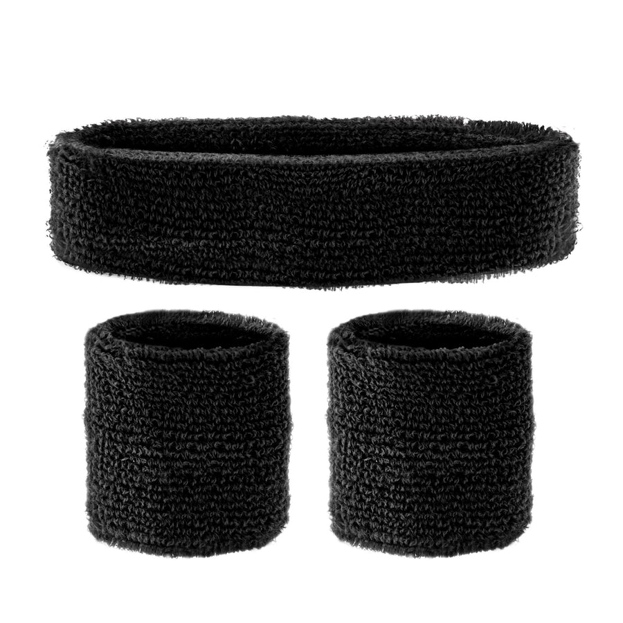"SCHWARZE SCHWEIßBÄNDER" (Stirnband und 2 Armbänder) – Vorderansicht