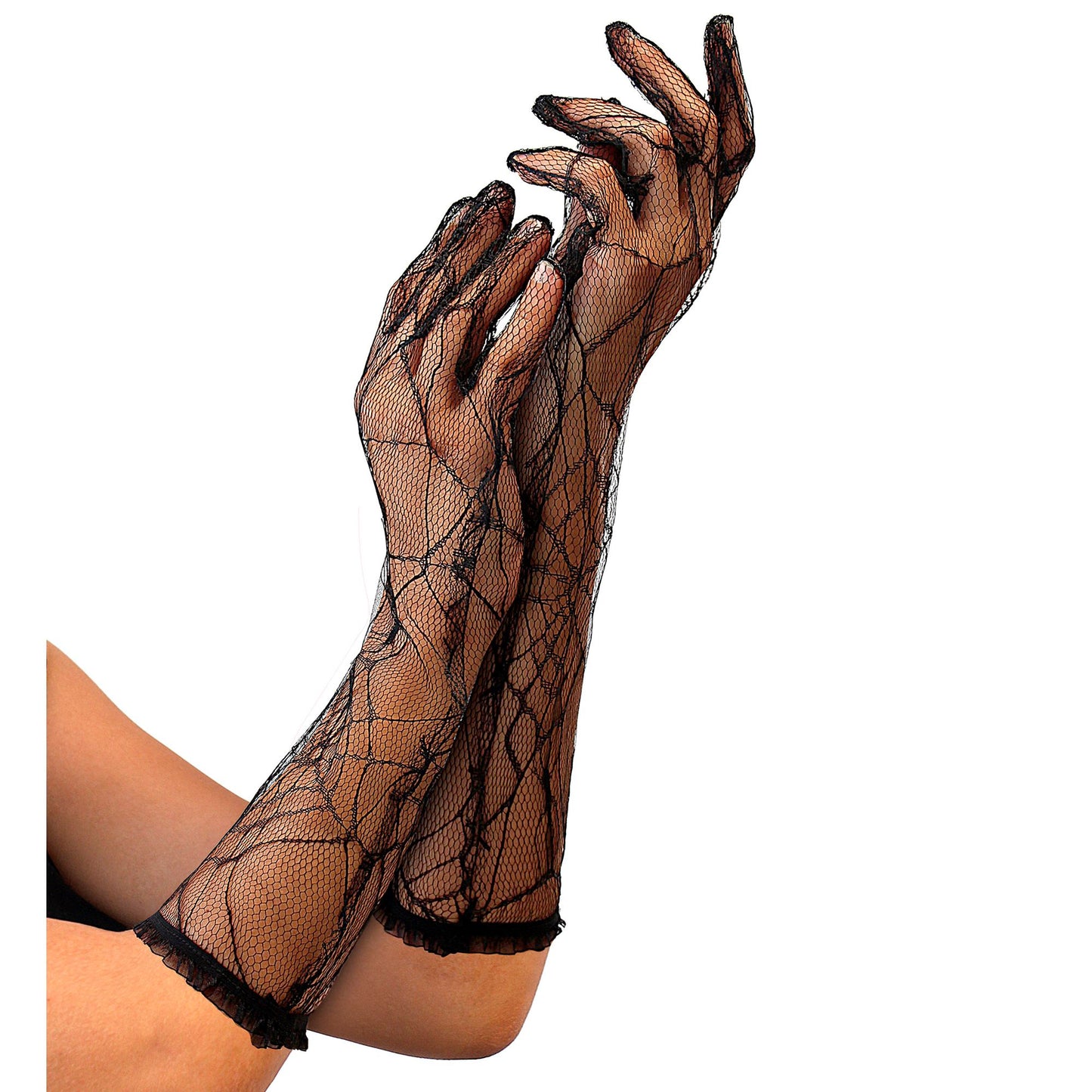 "SCHWARZE SPINNENNETZHANDSCHUHE" – Vorderansicht