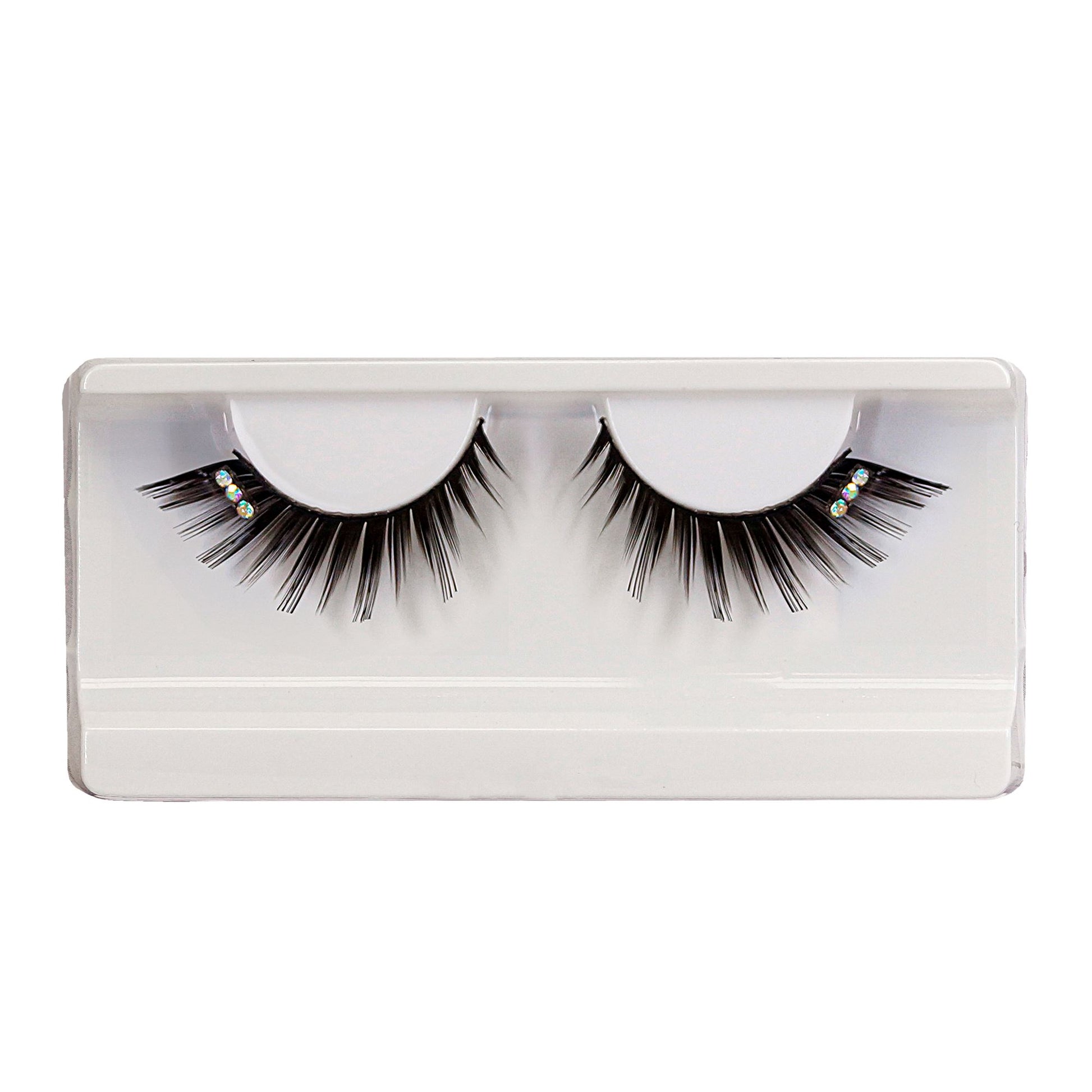 "SCHWARZE SPITZE STRASS WIMPERN" mit Klebstoff in Glasflasche – Detailansicht