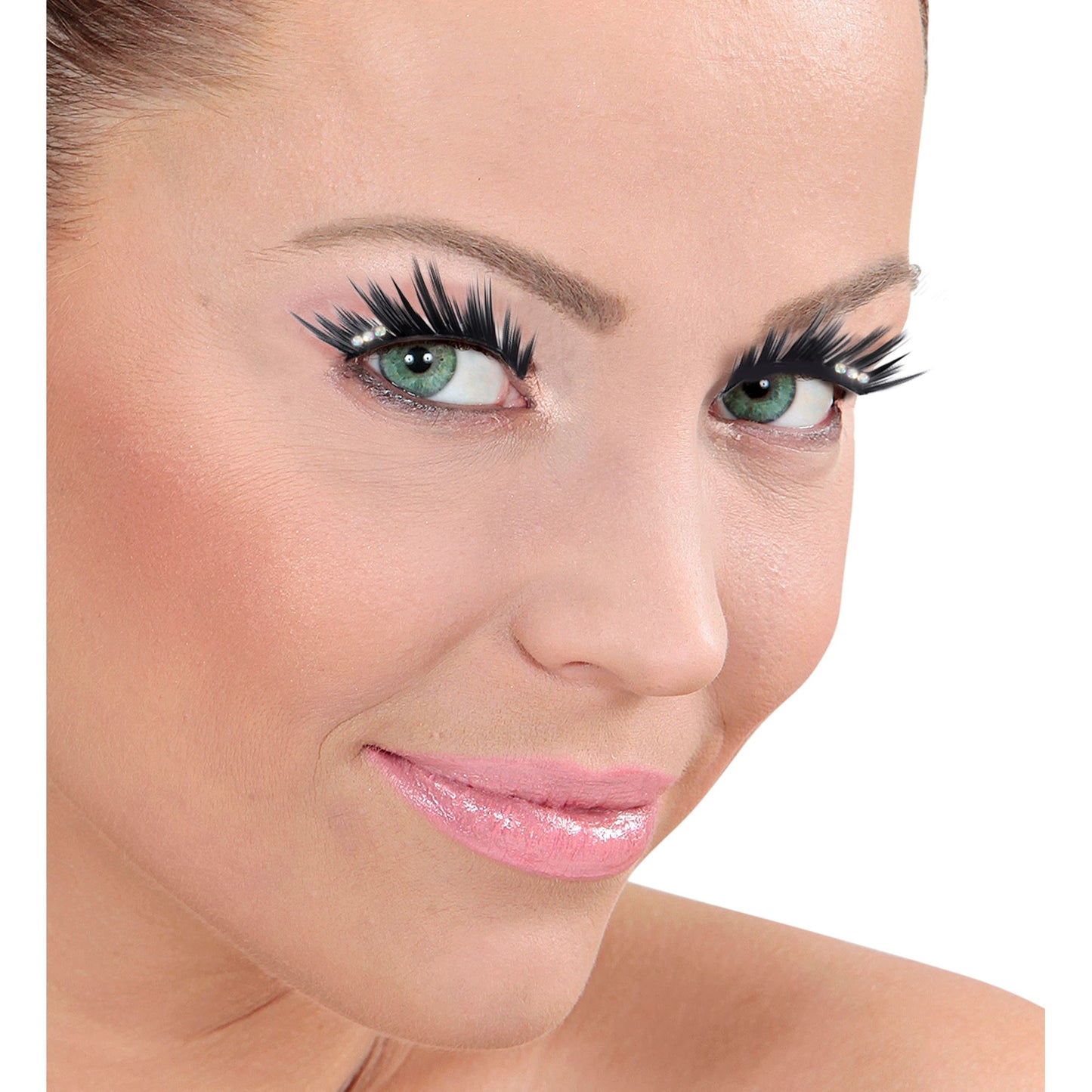 "SCHWARZE SPITZE STRASS WIMPERN" mit Klebstoff in Glasflasche – Ansicht 3