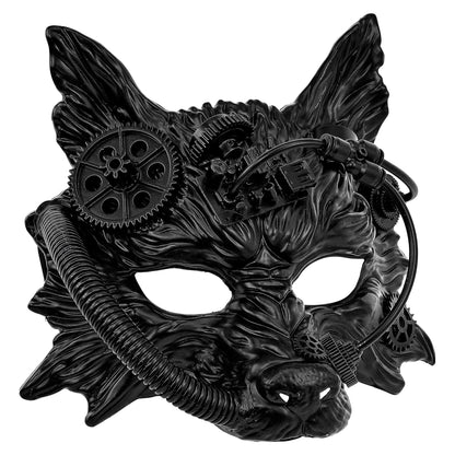 "SCHWARZE STEAMPUNK WOLFSMASKE" – Vorderansicht