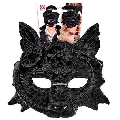 "SCHWARZE STEAMPUNK WOLFSMASKE" – Detailansicht