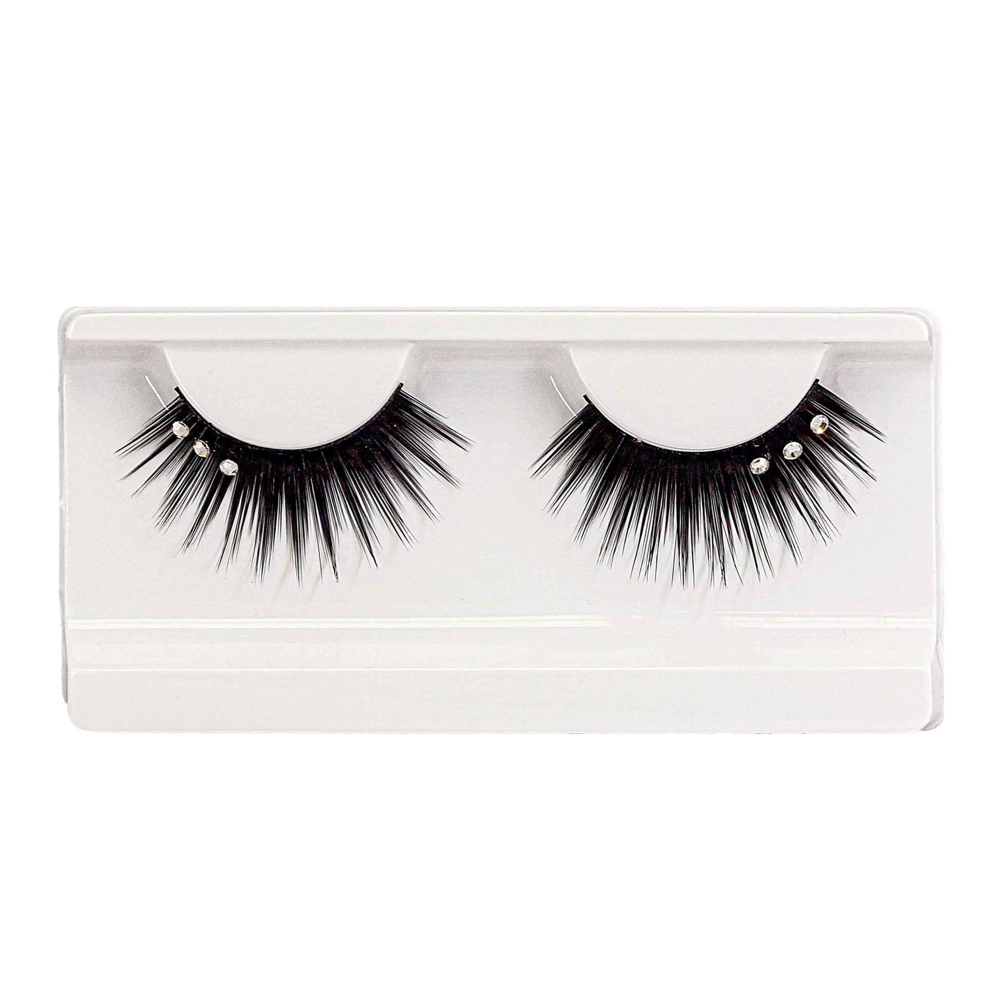 "SCHWARZE STRASS WIMPERN" mit Klebstoff in Glasflasche - (Kristallstrass) – Detailansicht