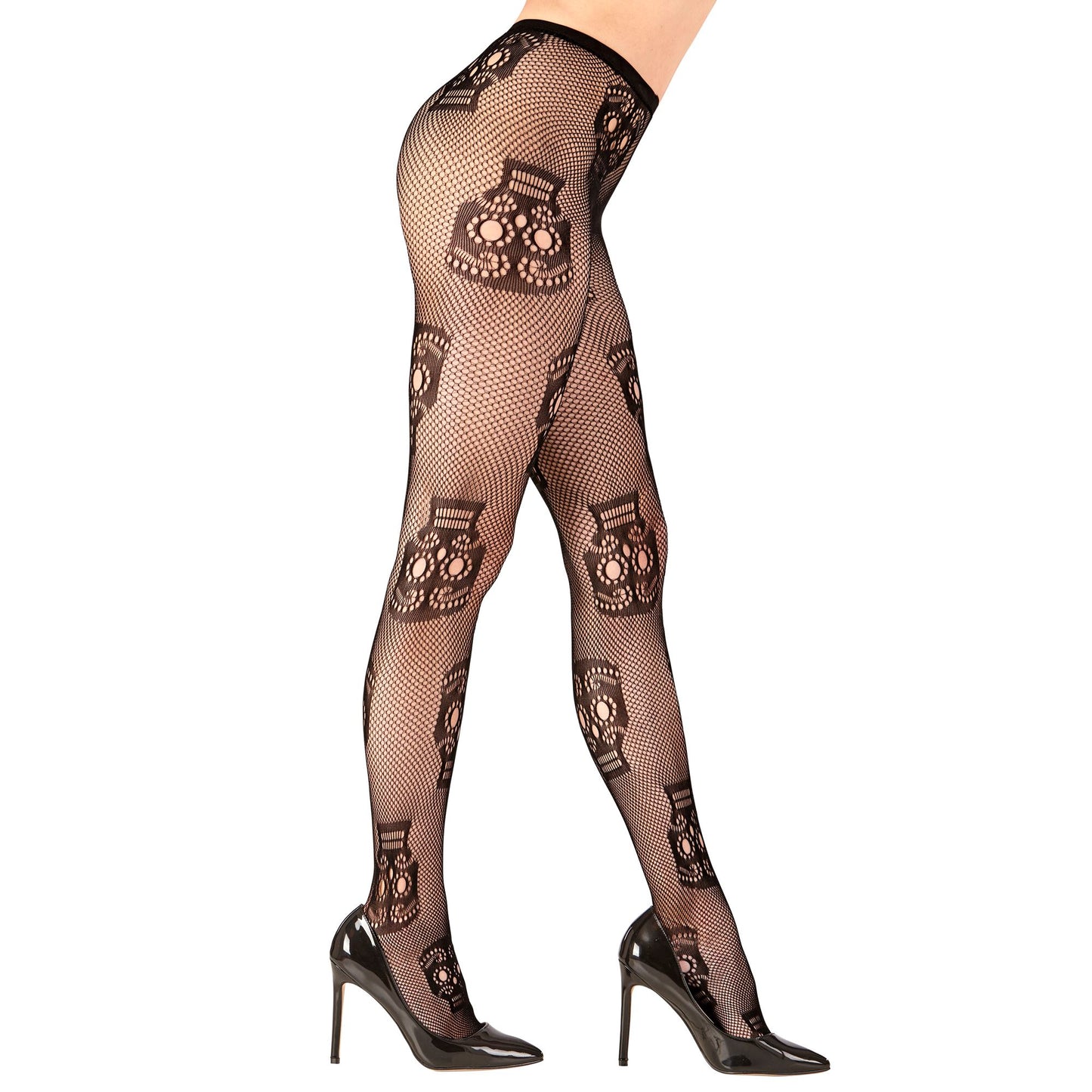 "SCHWARZE STRUMPFHOSE MIT DIA DE LOS MUERTOS TOTENKÖPFEN" 50 DEN – Ansicht 3