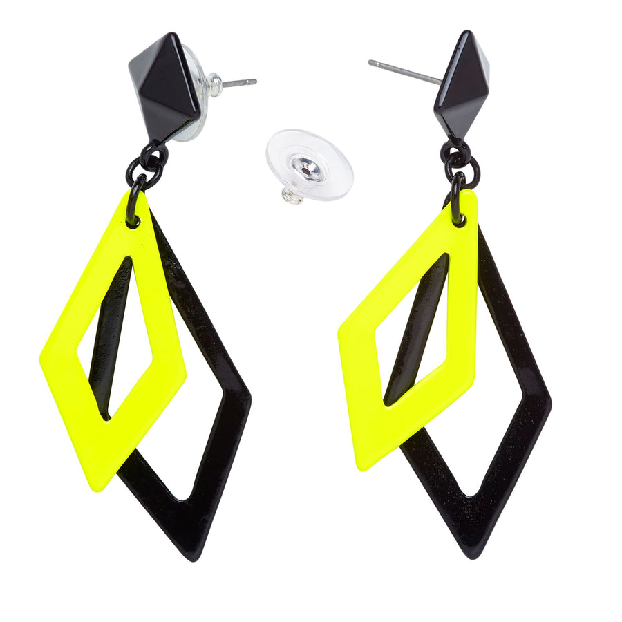 "SCHWARZE UND NEON GELBE RHOMBUS OHRRINGE" – Detailansicht