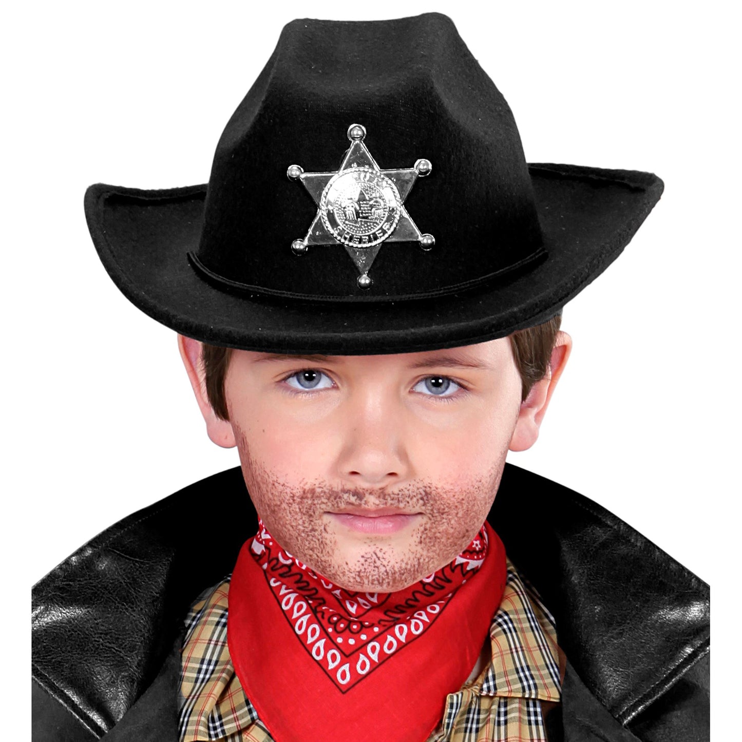 Widmann Schwarzer Cowboyhut mit Sheriffstern aus gebürstetem Filz für Kinder – Seitenansicht