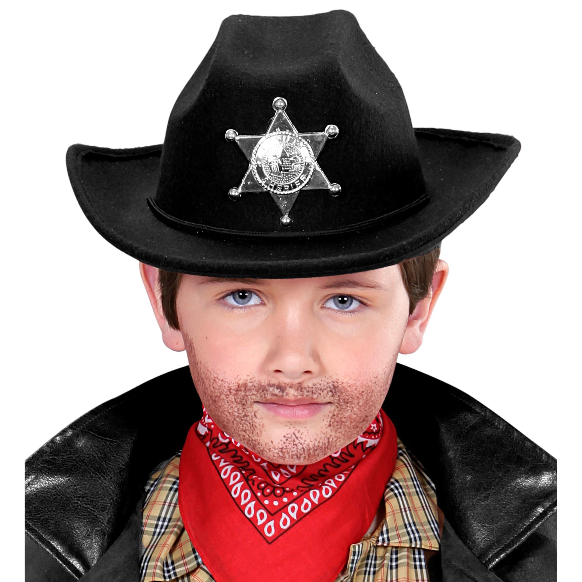 Widmann Schwarzer Cowboyhut mit Sheriffstern aus gebürstetem Filz für Kinder – Seitenansicht