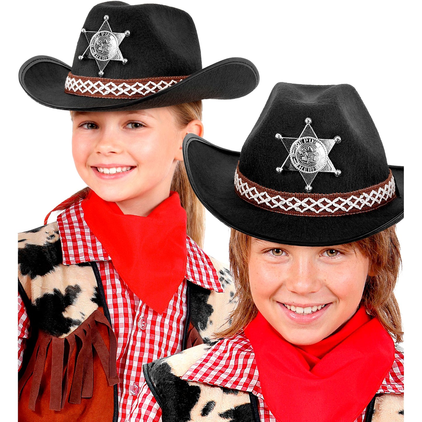 Schwarzer Kinder-Cowboyhut mit Sheriffstern von Widmann – Seitenansicht