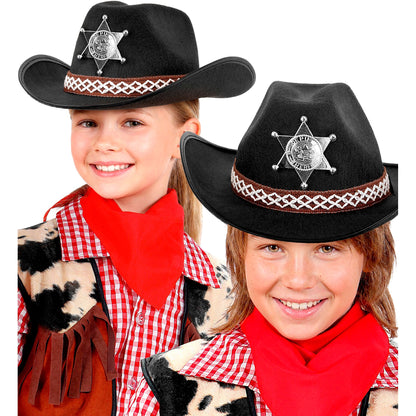 Schwarzer Kinder-Cowboyhut mit Sheriffstern von Widmann – Seitenansicht