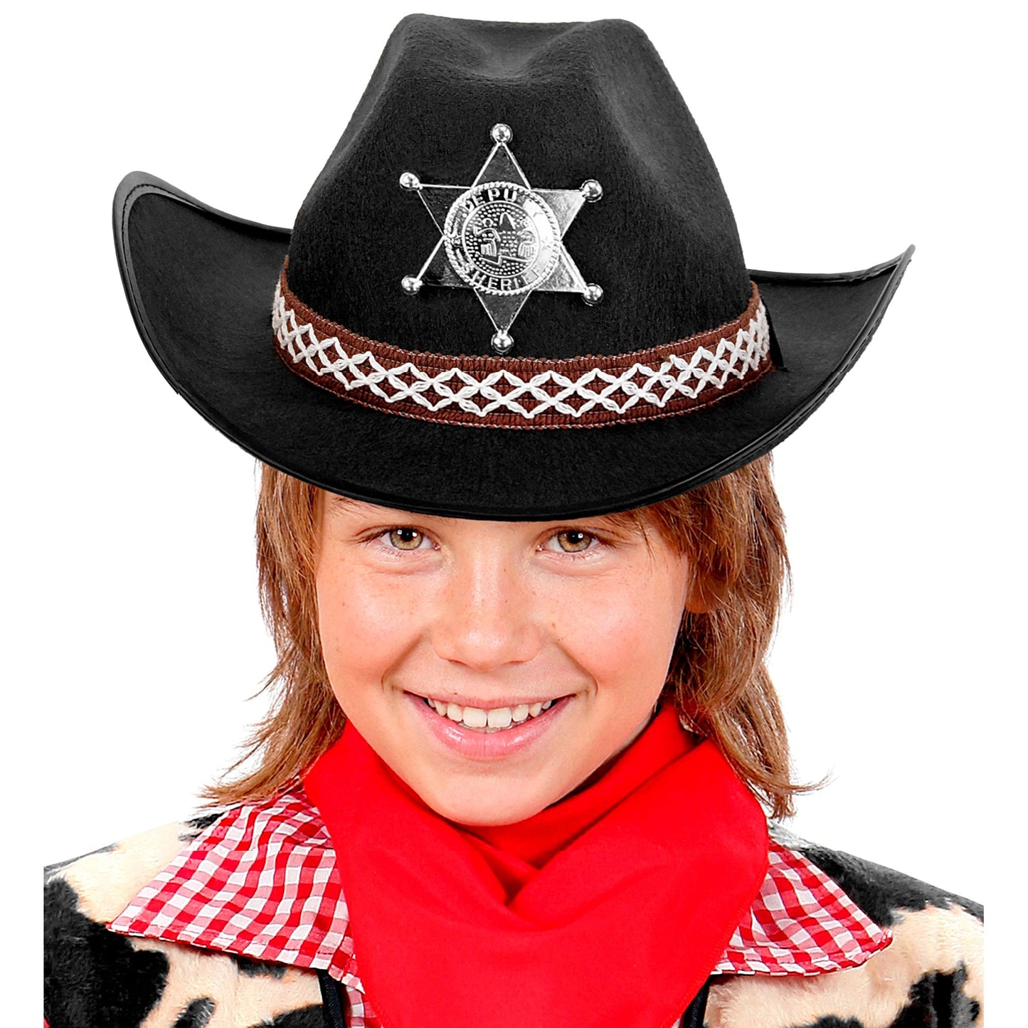 Schwarzer Kinder-Cowboyhut mit Sheriffstern von Widmann – Rückansicht