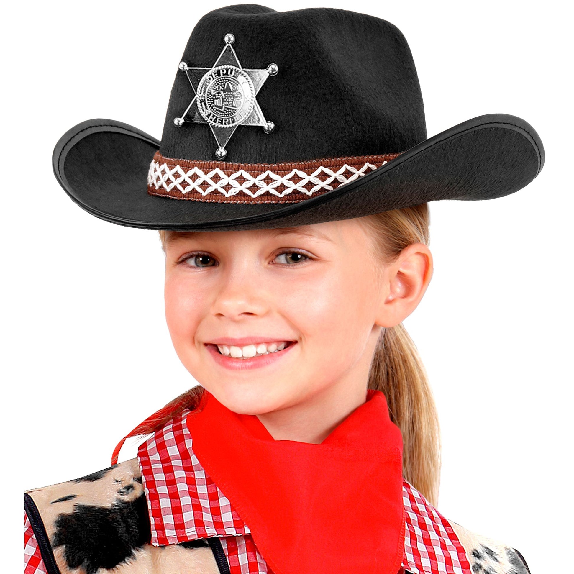 Schwarzer Kinder-Cowboyhut mit Sheriffstern von Widmann – Verpackung