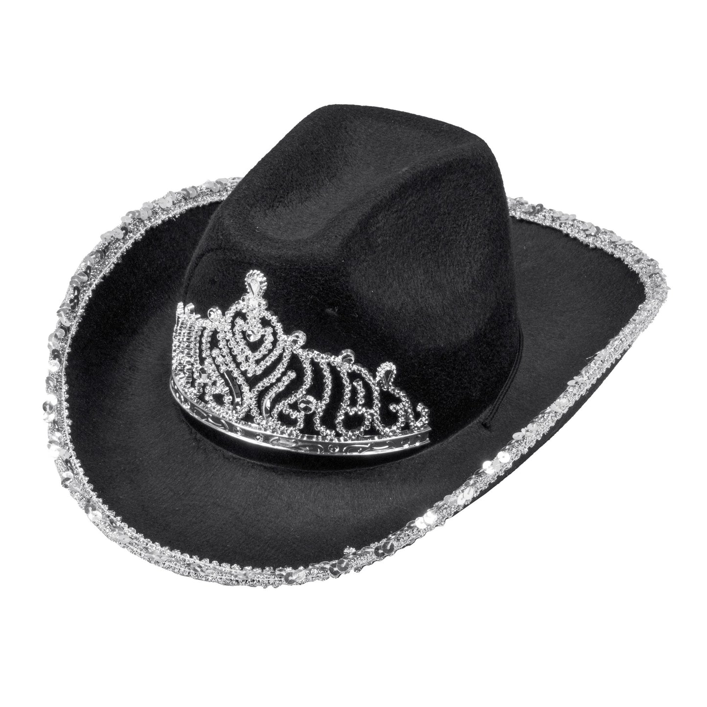 "SCHWARZER COWGIRL PARTYHUT MIT TIARA" – Vorderansicht