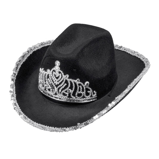 "SCHWARZER COWGIRL PARTYHUT MIT TIARA" – Vorderansicht