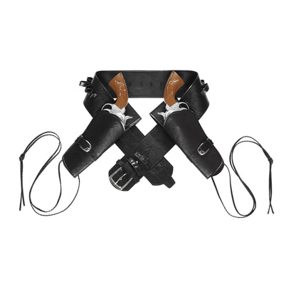 "SCHWARZER DOPPELTER WESTERNPISTOLENHOLSTER" aus Kunstleder – Vorderansicht