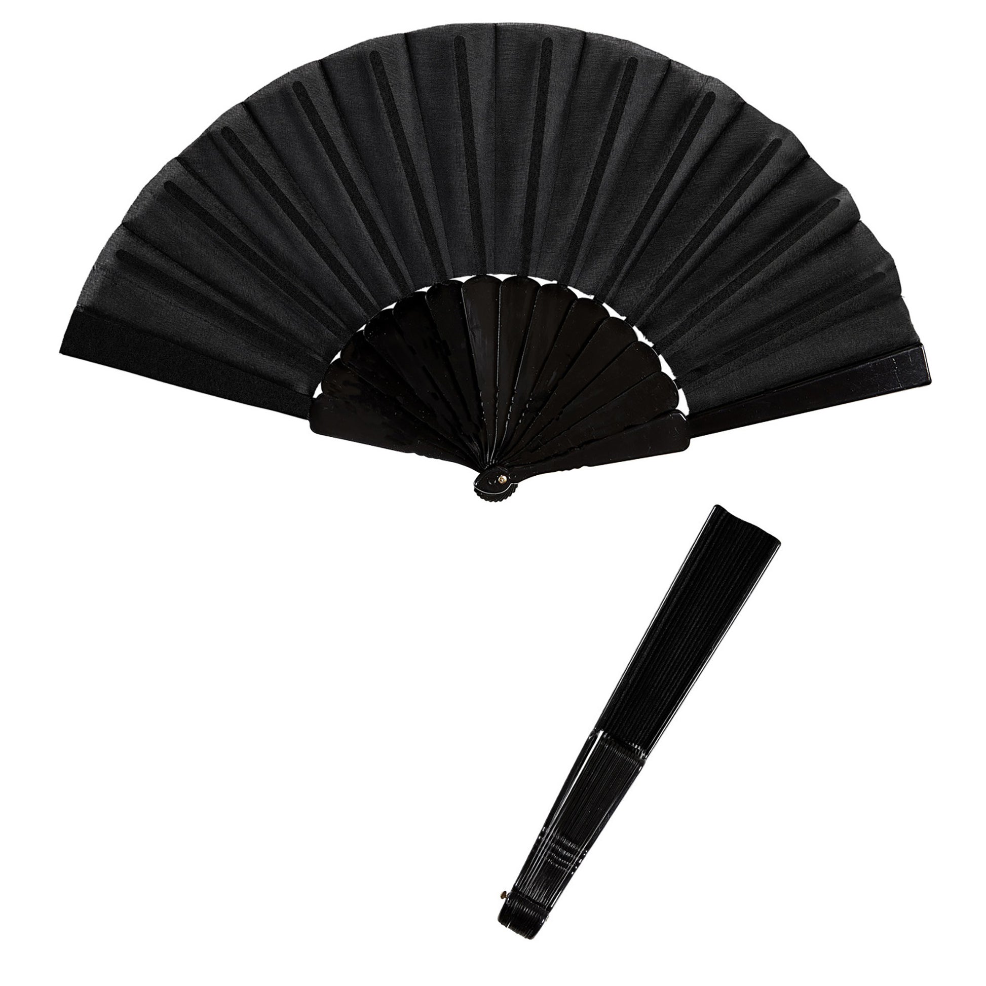 "SCHWARZER FÄCHER AUS STOFF" 23 cm – Vorderansicht