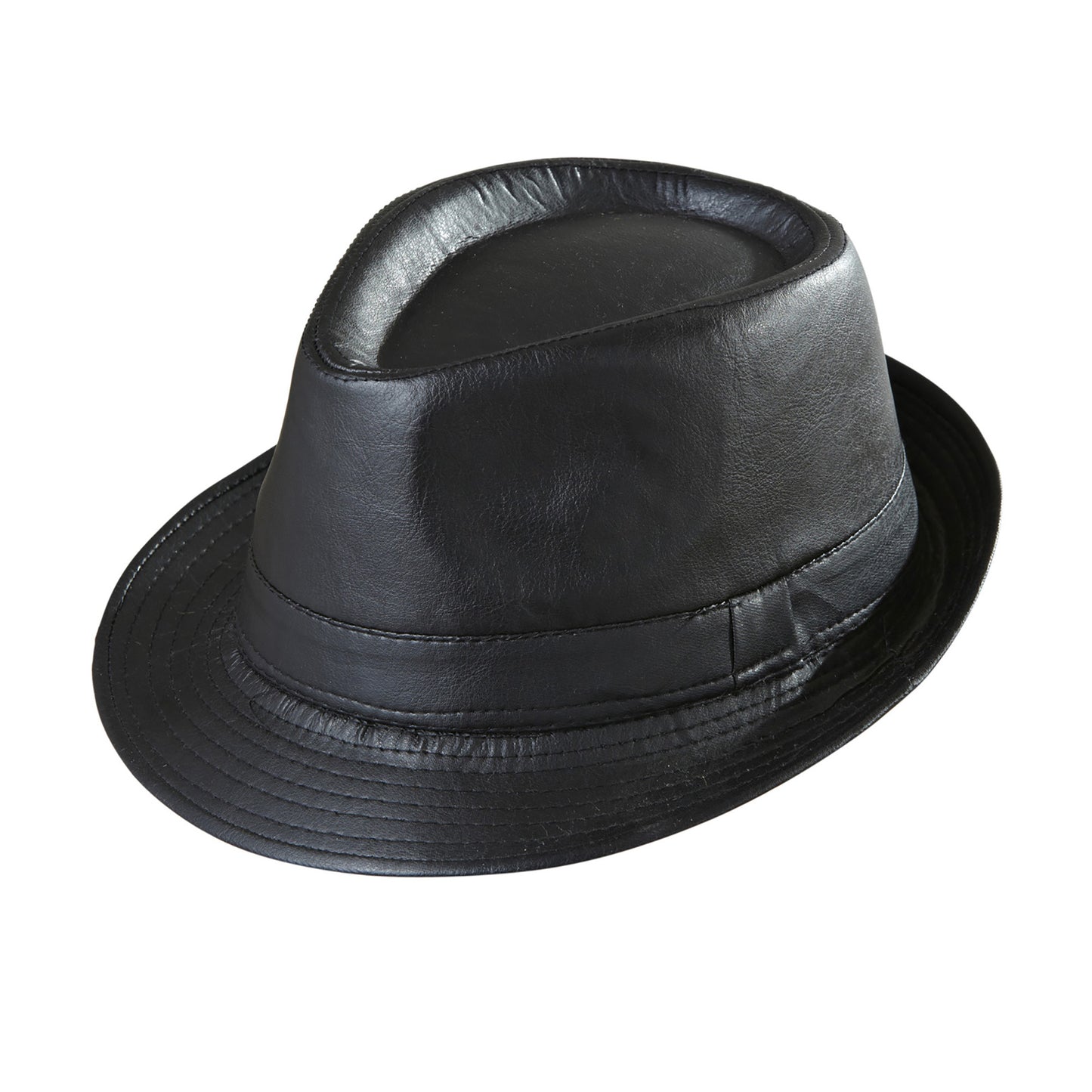 "SCHWARZER FEDORA AUS KUNSTLEDER" – Vorderansicht