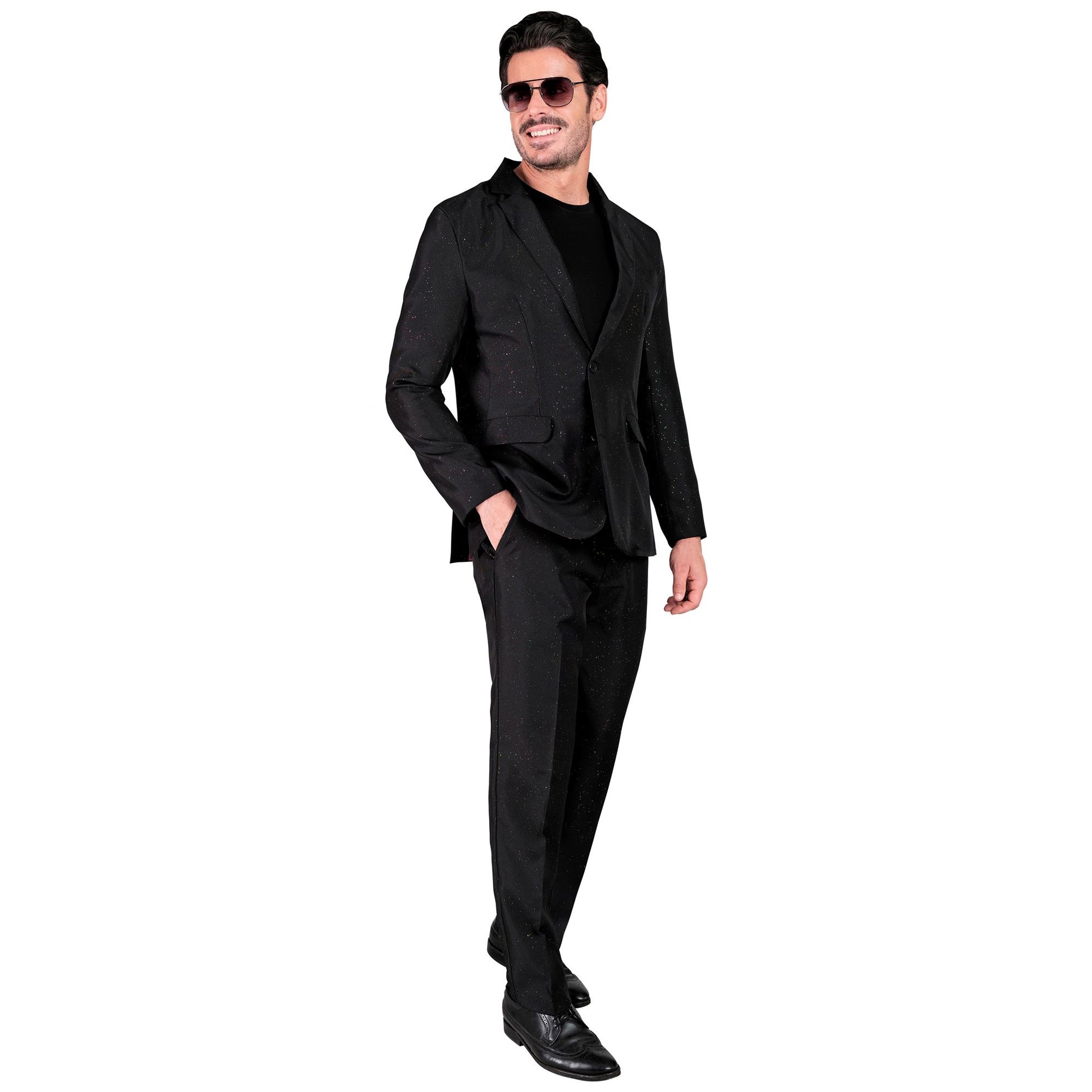 "SCHWARZER GLITZER PARTY FASHION ANZUG" (Jackett, Hose) – Vorderansicht