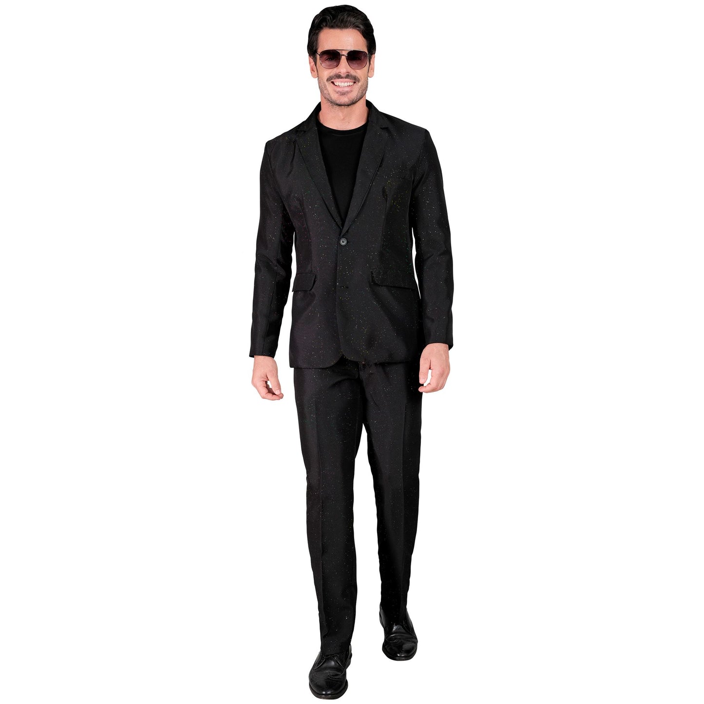 "SCHWARZER GLITZER PARTY FASHION ANZUG" (Jackett, Hose) – Detailansicht