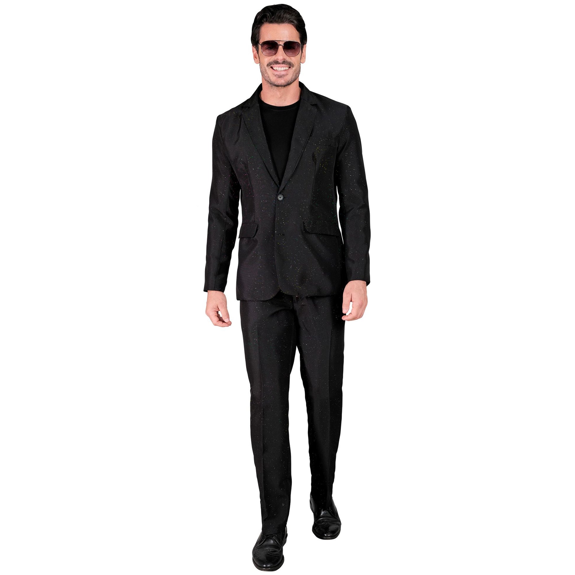 "SCHWARZER GLITZER PARTY FASHION ANZUG" (Jackett, Hose) – Detailansicht