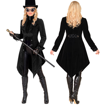 "SCHWARZER GOTHIC MANTEL AUS SAMT" – Ansicht 3