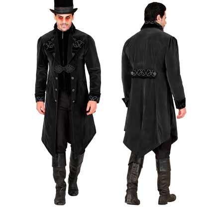 "SCHWARZER GOTHIC MANTEL AUS SAMT" – Detailansicht