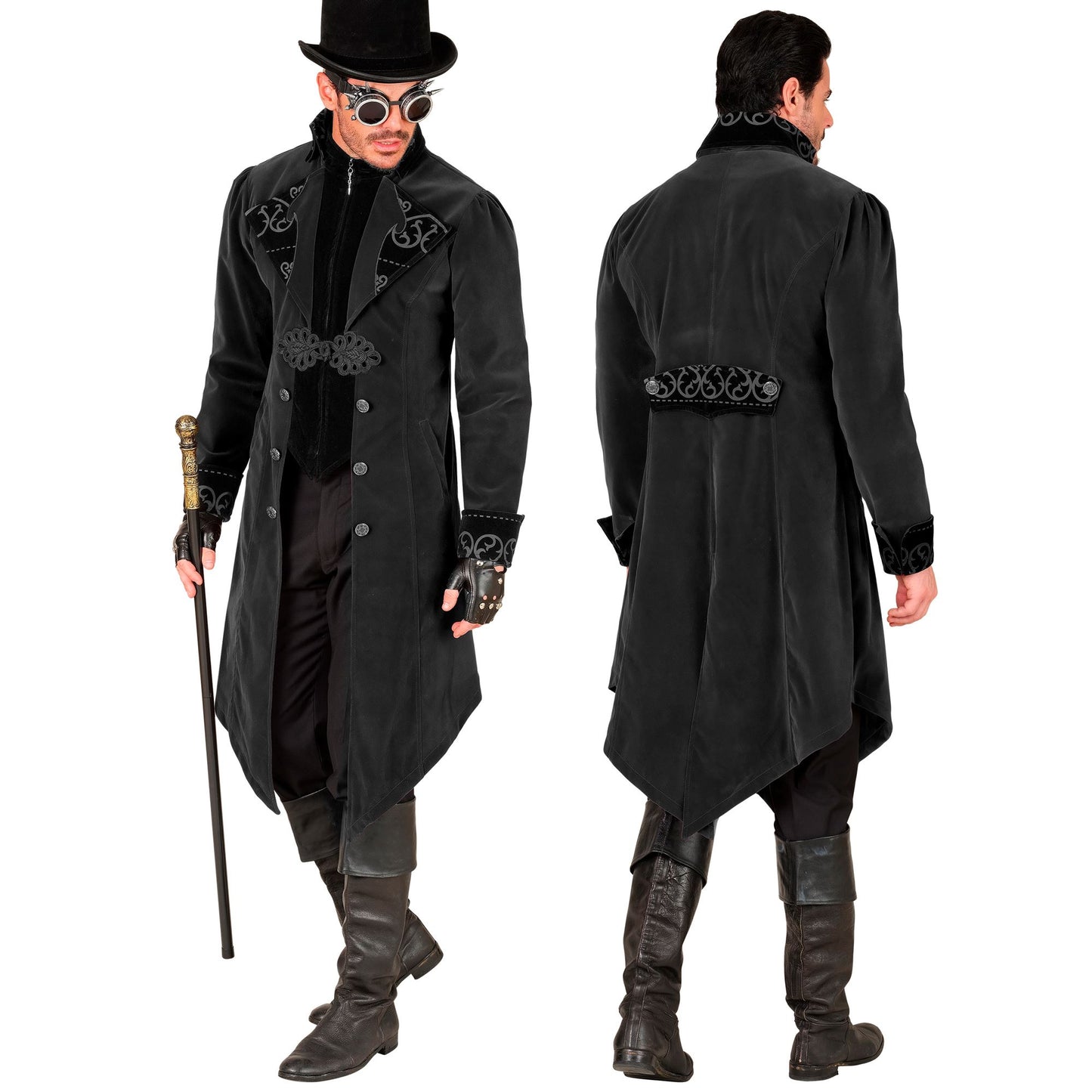 "SCHWARZER GOTHIC MANTEL AUS SAMT" – Ansicht 3