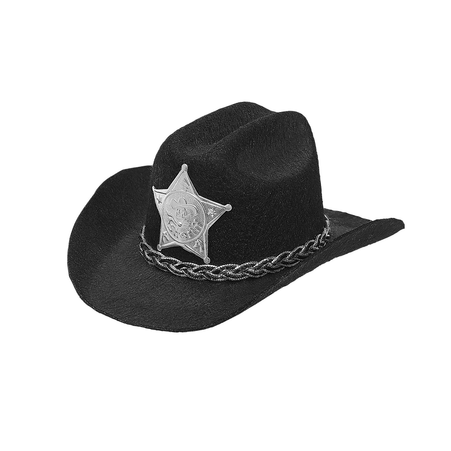 "SCHWARZER MINI COWBOYHUT MIT SHERIFFSTERN" aus Filz – Vorderansicht