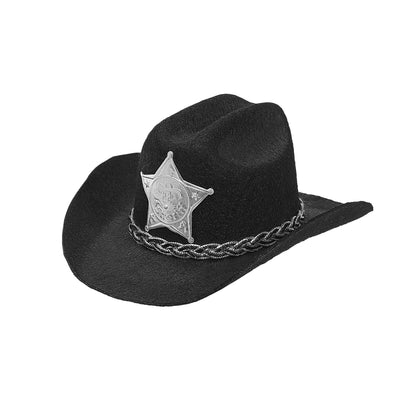 "SCHWARZER MINI COWBOYHUT MIT SHERIFFSTERN" aus Filz – Vorderansicht