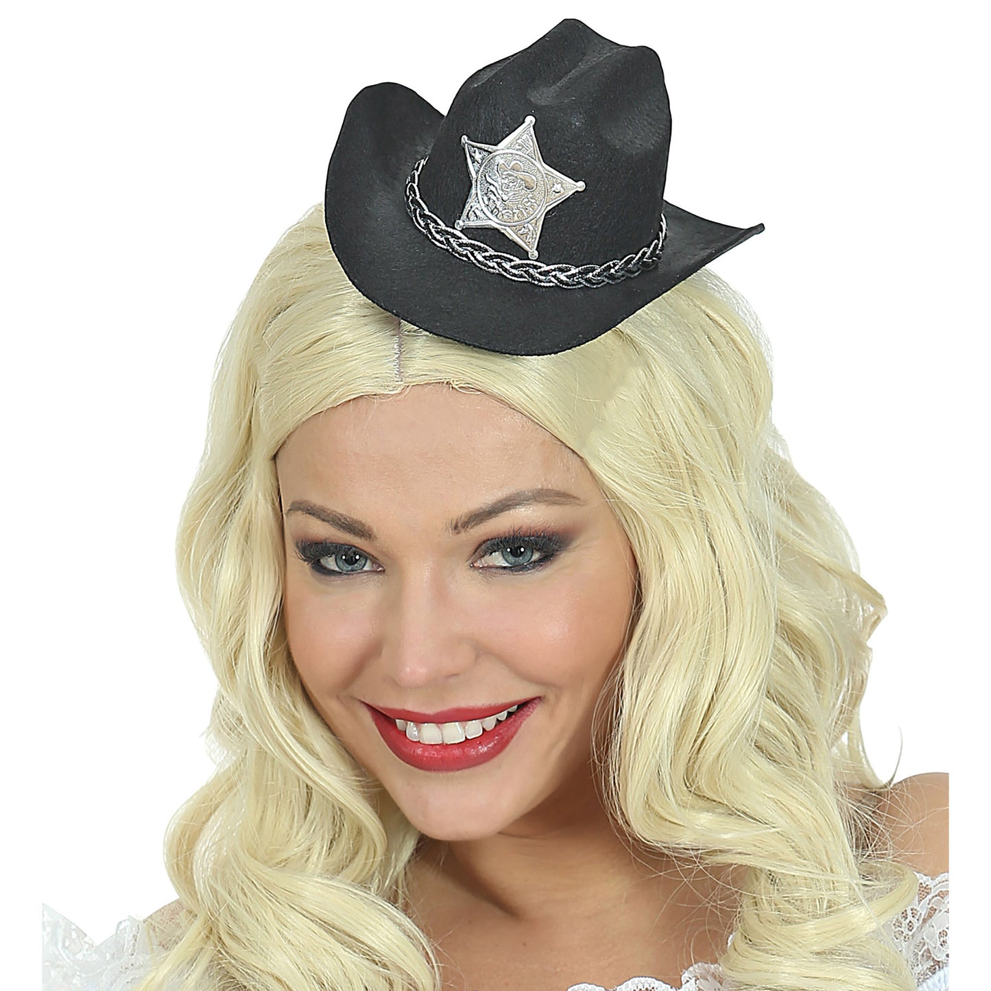 "SCHWARZER MINI COWBOYHUT MIT SHERIFFSTERN" aus Filz – Ansicht 3