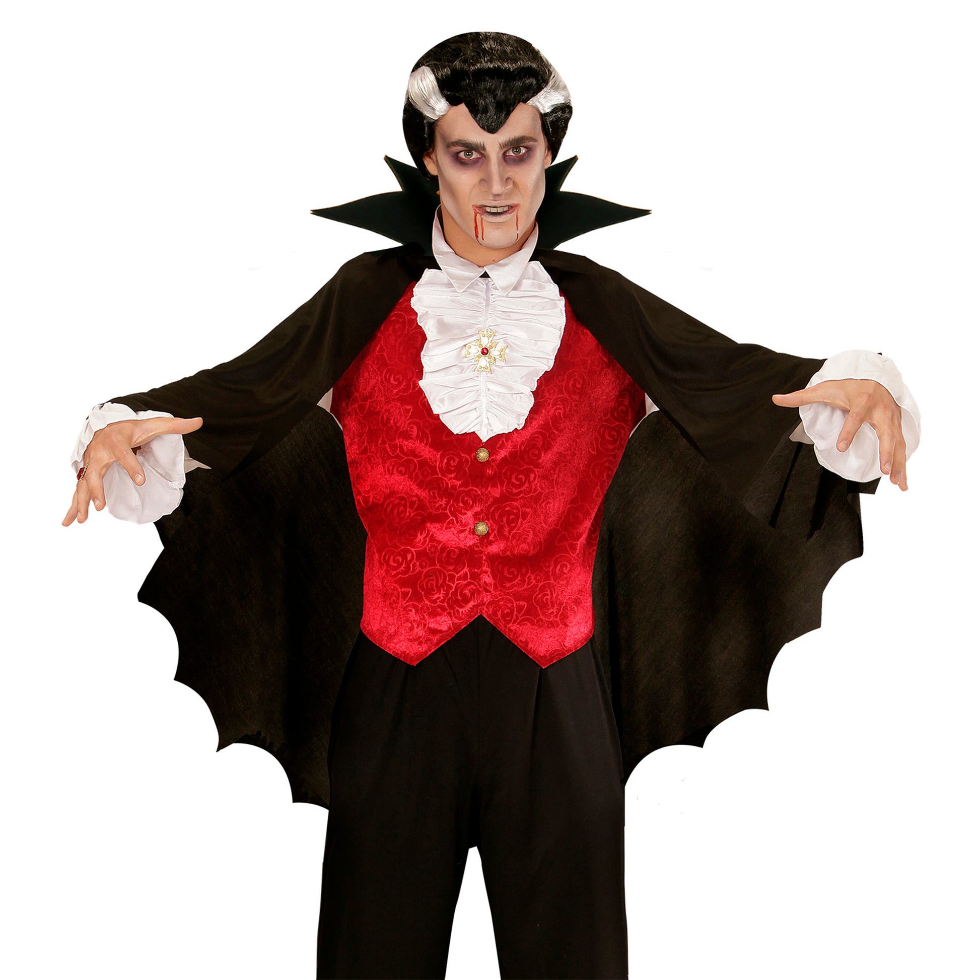 "SCHWARZER VAMPIRUMHANG MIT KRAGEN" 100 cm – Vorderansicht