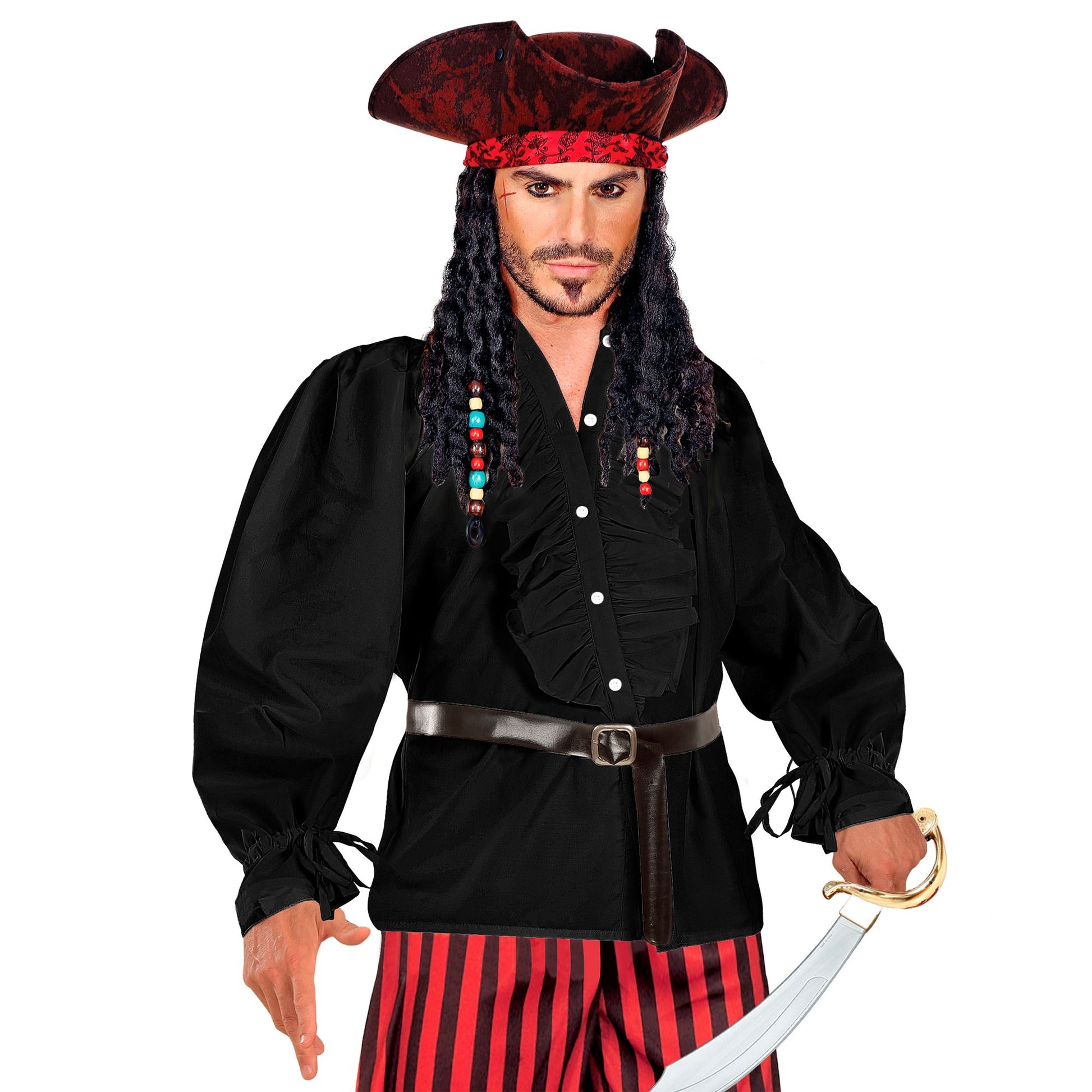 "SCHWARZES RÜSCHENSHIRT" für Mittelalter, Renaissance, Kolonialzeit, Gothic, Maskierte Banditen, Vampire, Disco – Detailansicht