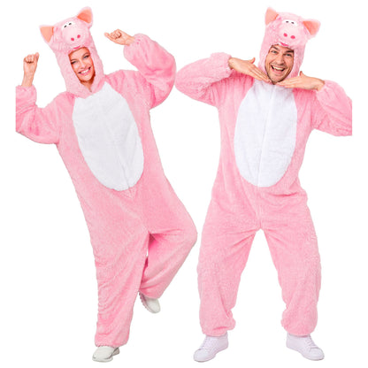 "SCHWEIN EXTRA WEICHES PLÜSCHKOSTÜM" (Overall mit Kapuze) – Vorderansicht