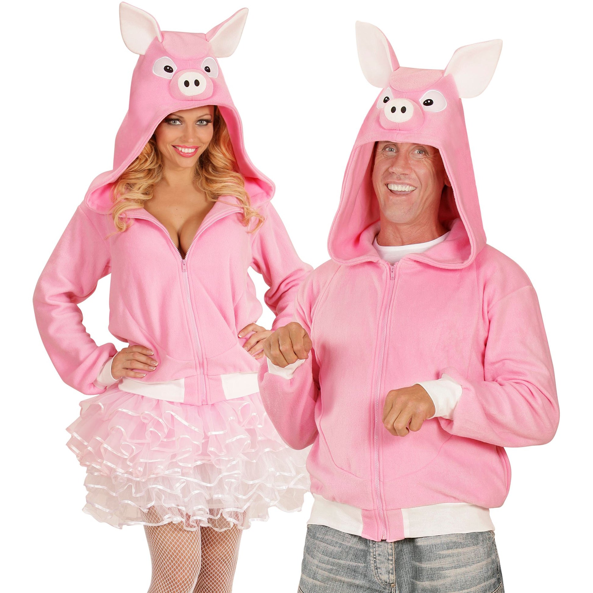 "SCHWEIN" (Fleecejacke mit Kapuze) – Vorderansicht