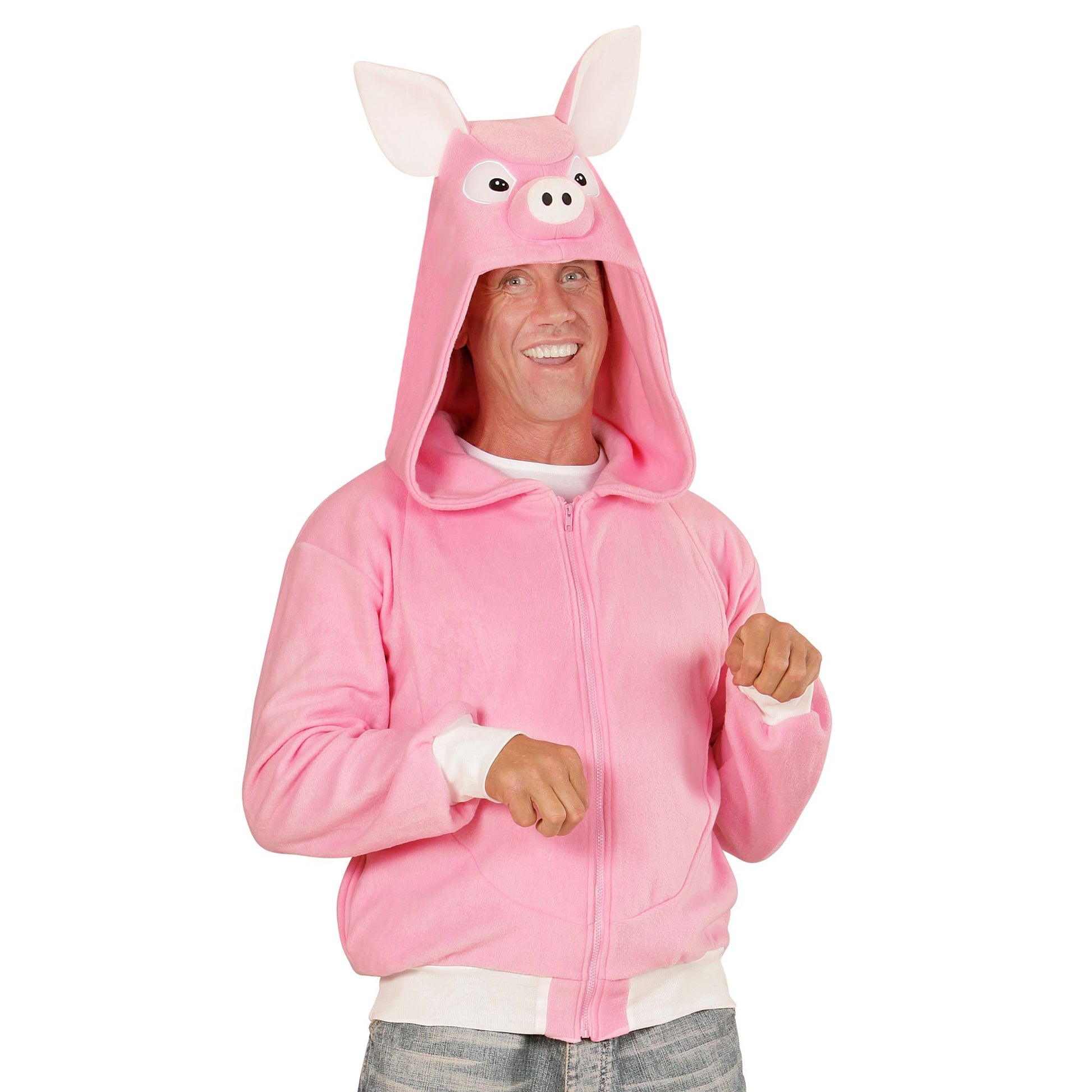 "SCHWEIN" (Fleecejacke mit Kapuze) – Detailansicht