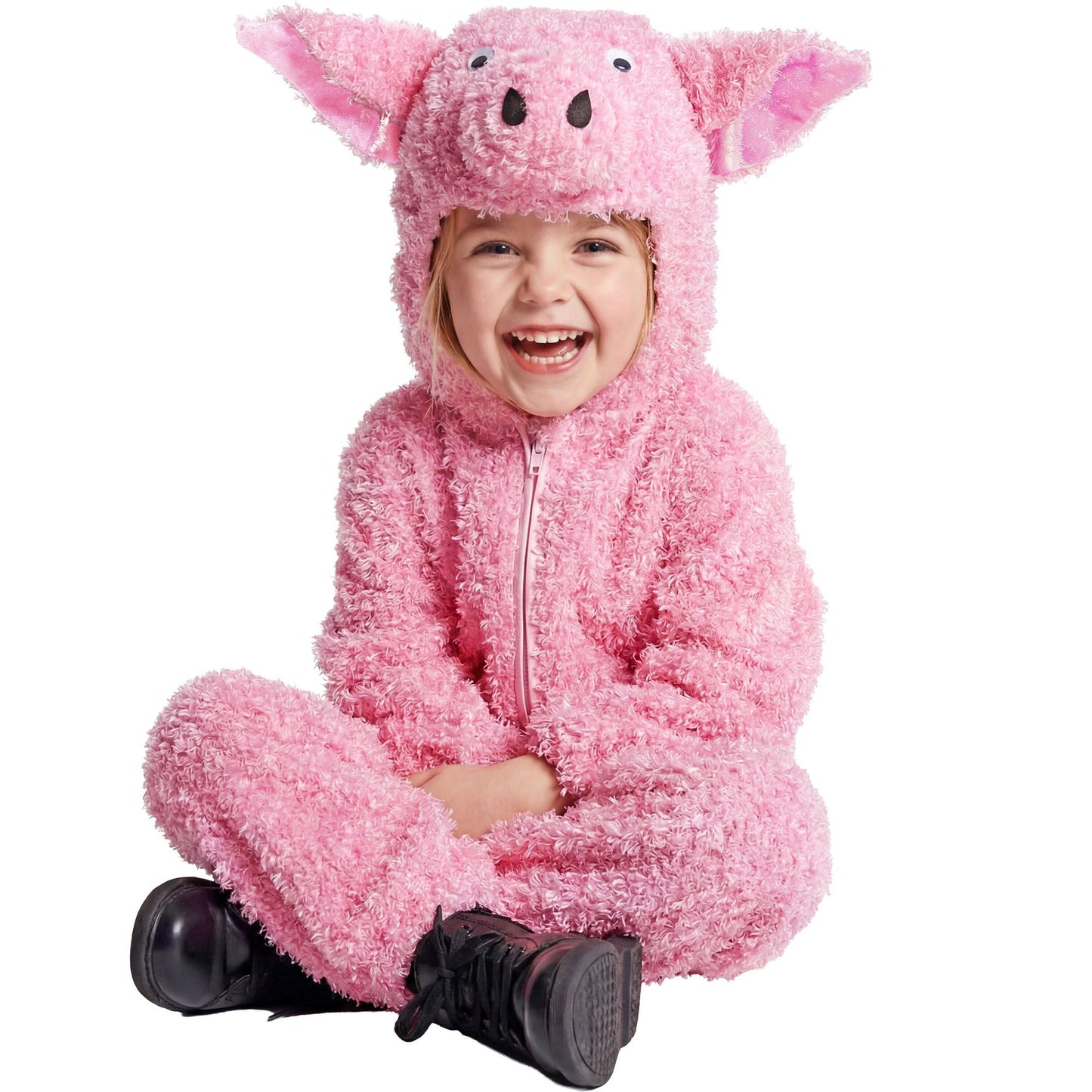 "SCHWEINCHEN FUZZY" (Overall mit Kapuze) in 2 Größen sort – Vorderansicht