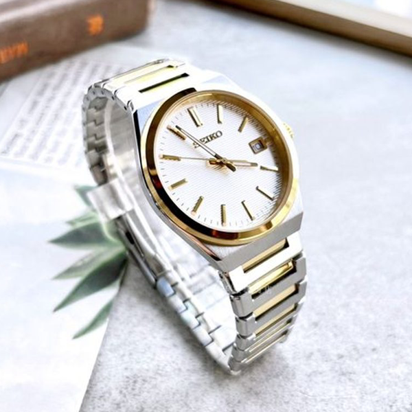 SEIKO SUR558P1 Herren Quarzuhr Gold Edelstahl 38.5 mm mit Datum – Produktansicht