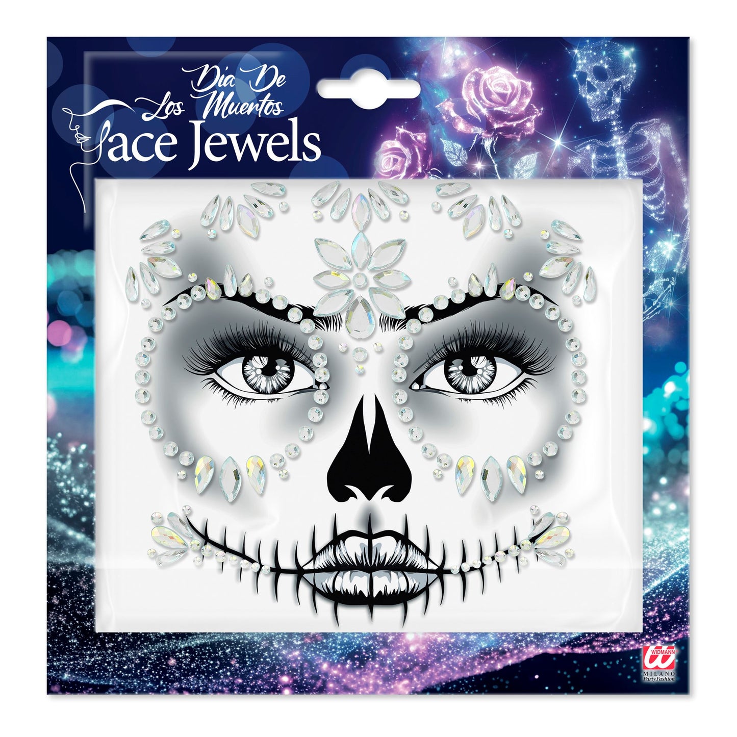 "SELBSTKLEBENDE GLITZERSTEINE FÜR DAS GESICHT DIA DE LOS MUERTOS DIAMANTEN" – Vorderansicht