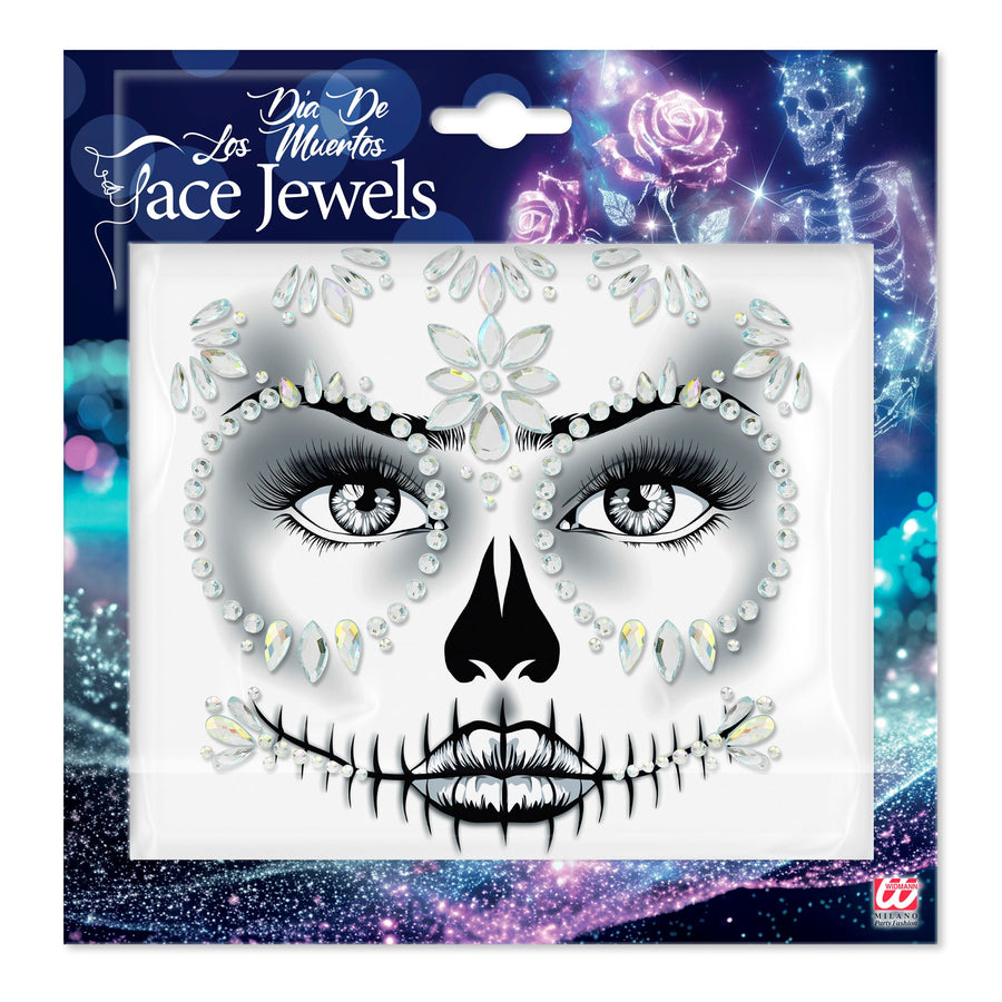 "SELBSTKLEBENDE GLITZERSTEINE FÜR DAS GESICHT DIA DE LOS MUERTOS DIAMANTEN" – Vorderansicht