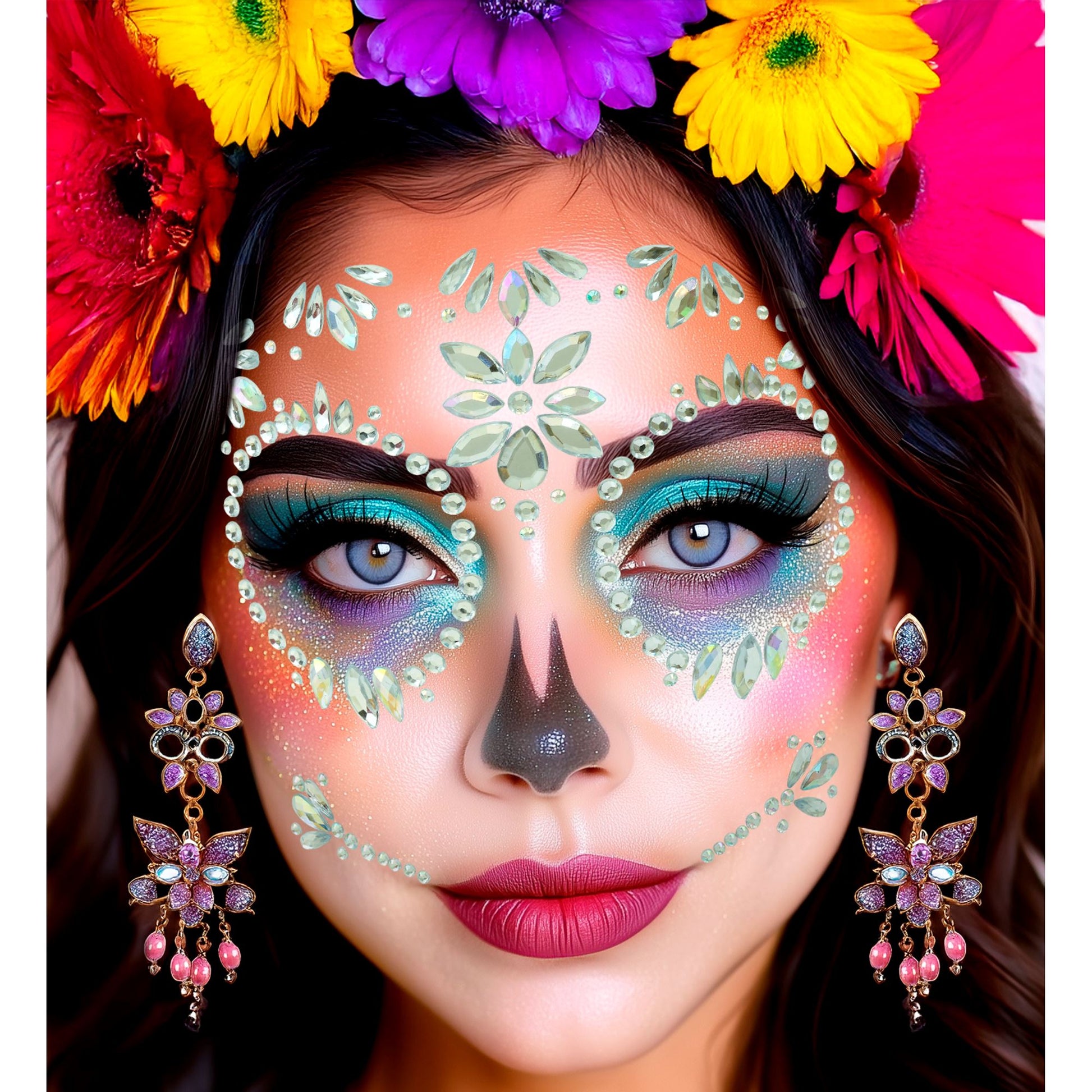"SELBSTKLEBENDE GLITZERSTEINE FÜR DAS GESICHT DIA DE LOS MUERTOS DIAMANTEN" – Detailansicht