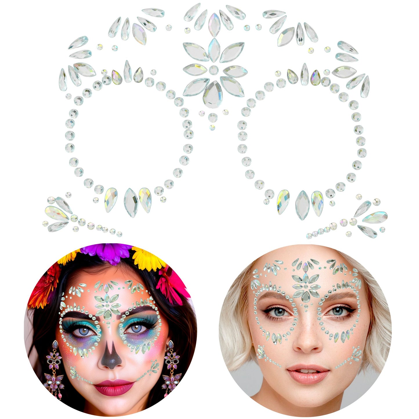 "SELBSTKLEBENDE GLITZERSTEINE FÜR DAS GESICHT DIA DE LOS MUERTOS DIAMANTEN" – Ansicht 4